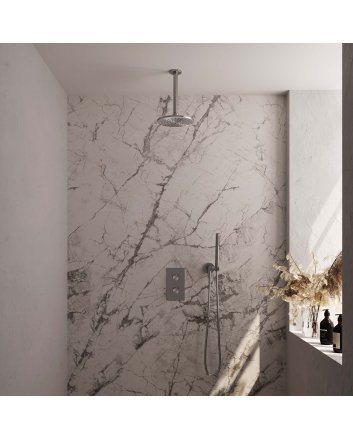 BRAUER Brushed Edition thermostatische inbouw regendouche 3-weg omstelling SET 29 met 20 cm douchekop en plafondarm en staaf handdouche en doucheslang en wandaansluitbocht RVS geborsteld PVD