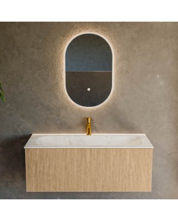 Mondiaz Kurve-Dlux 110cm badmeubel kleur Oak met 1 lade en 0 deuren. Wastafel Big medium Midden 1 kraangat Ostra.