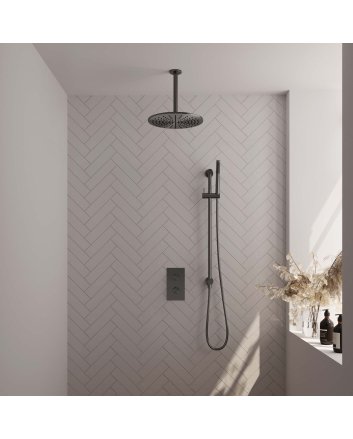 BRAUER Gunmetal Edition thermostatische inbouw regendouche 3-weg omstelling SET 42 met 30 cm douchekop en plafondarm en staaf handdouche en doucheslang en geïntegreerde glijstang gunmetal geborsteld PVD