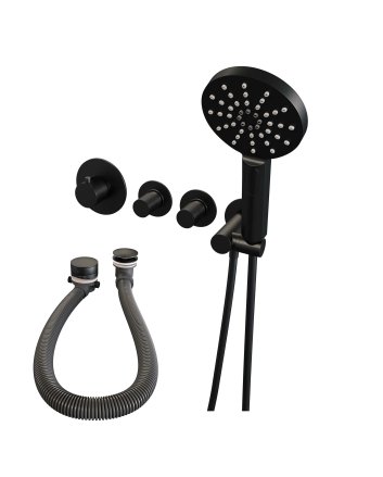 BRAUER Black Carving thermostatische inbouw badkraan SET 02 met badvulcombinatie en 3-standen handdouche en doucheslang en wandaansluitbocht mat zwart