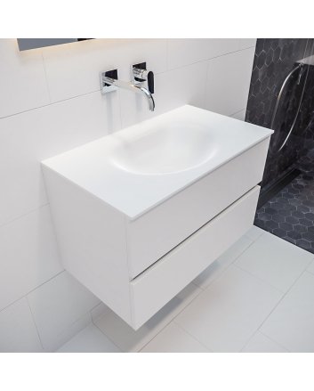 Mondiaz Vica 80cm badmeubel talc 2 lades wastafel Moon midden zonder kraangat