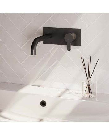 BRAUER Black Edition inbouw wastafelmengkraan met gebogen uitloop en afdekplaat model D1 mat zwart