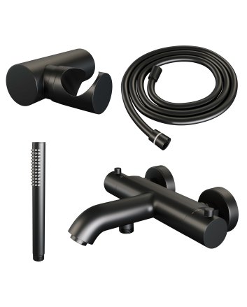 BRAUER Black Edition opbouw baddouche thermostaatkraan SET 03 met wandhouder en staaf handdouche en doucheslang mat zwart