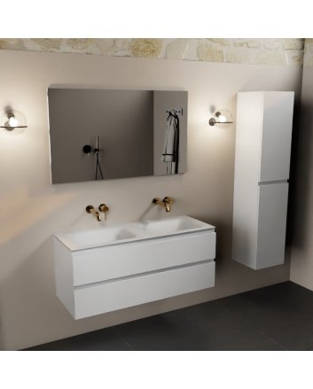 Mondiaz Aivy 120cm badmeubel Talc, wastafel Talc solid surface dubbel zonder kraangat