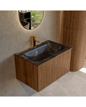 Mondiaz Kurve-Dlux 70cm badmeubel kleur Walnut met 1 lade en 0 deuren. Wastafel Big small Midden 1 kraangat Lava.