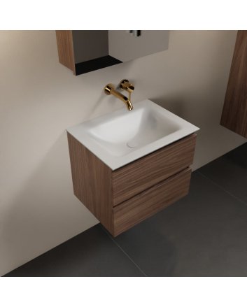 Mondiaz Aivy 60cm badmeubel Mocha, wastafel Talc solid surface midden zonder kraangat met spiegelkast