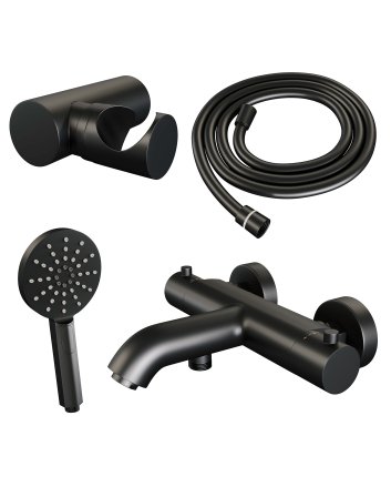 BRAUER Black Edition opbouw baddouche thermostaatkraan SET 04 met wandhouder en 3-standen handdouche en doucheslang mat zwart