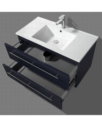 Sani DeLuxe Badmeubelset met RVS greep  Keramic 90 Hoogglans Antraciet zonder spiegel