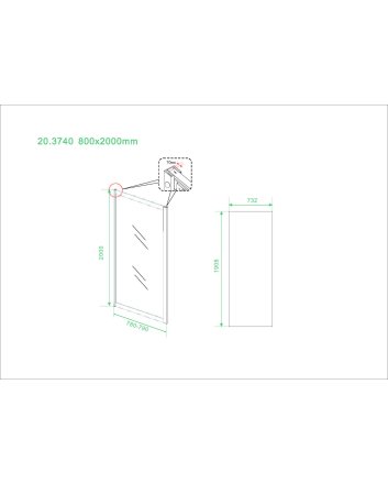 Skyline zijwand voor nis schuifdeur 800 x 2000 x 8 mm nano helder glas/mat zwart