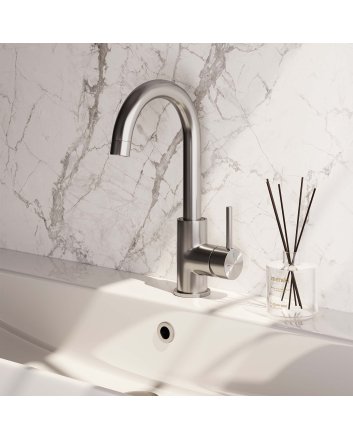BRAUER Brushed Edition hoge opbouw wastafelmengkraan met draaibare ronde uitloop model A RVS geborsteld PVD