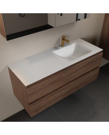 Mondiaz Aivy 120cm badmeubel Mocha, wastafel Talc solid surface rechts 1 kraangat met spiegelkast