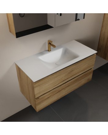 Mondiaz Aivy 100cm badmeubel Chai, wastafel Talc solid surface midden 1 kraangat met spiegelkast