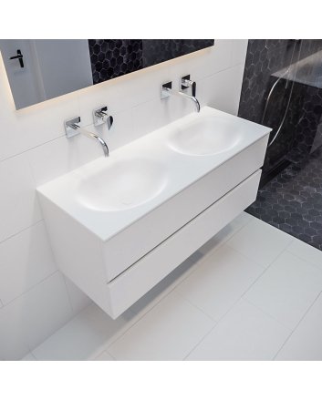 Mondiaz Vica 120cm badmeubel talc 2 lades wastafel Moon dubbel zonder kraangat