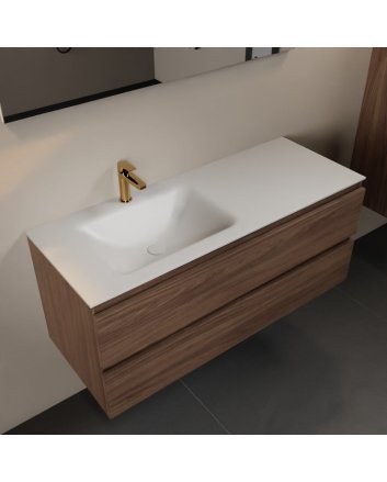 Mondiaz Aivy 120cm badmeubel Mocha, wastafel Talc solid surface links 1 kraangat