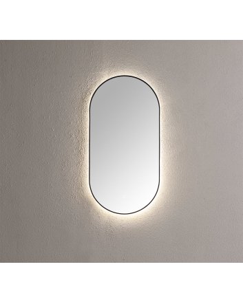 Sani DeLuxe Spiegel ambiance ovaal Mat Zwart met indirecte LED verlichting, 3 kleur instelbaar & dimbaar incl. spiegelverwarming