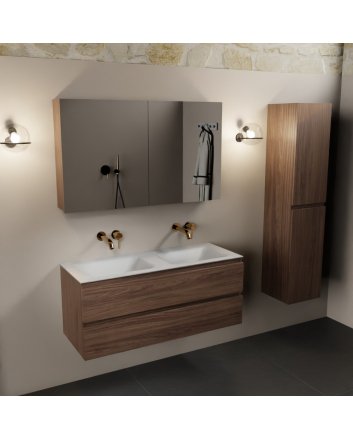 Mondiaz Aivy 120cm badmeubel Mocha, wastafel Talc solid surface dubbel zonder kraangat met spiegelkast