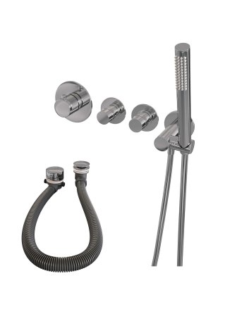 BRAUER Chrome Edition thermostatische inbouw badkraan SET 01 met badvulcombinatie en staaf handdouche en doucheslang en wandaansluitbocht chroom