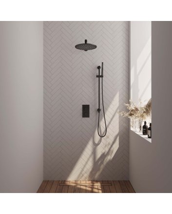 BRAUER Black Edition thermostatische inbouw regendouche 3-weg omstelling SET 38 met 30 cm douchekop en rechte muurarm en staaf handdouche en doucheslang en geïntegreerde glijstang mat zwart