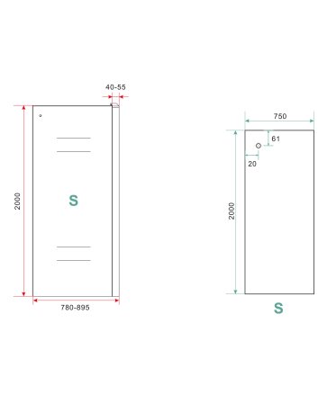 Side zijwand voor nis schuifdeur 800 x 2000 x 8 mm nano helder glas/mat zwart