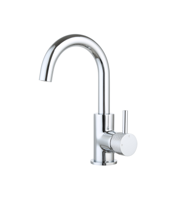 Sani DeLuxe Wastafelmengkraan opbouw Largo met draaibare uitloop Chroom met geribbeld knop