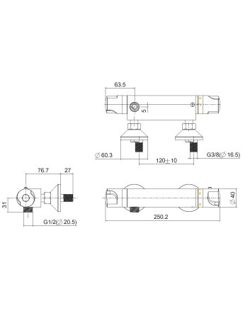 Universele thermostatische douchemengkraan 12cm chroom