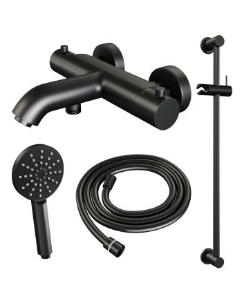 BRAUER Black Edition opbouw baddouche thermostaatkraan SET 02 met glijstang en 3-standen handdouche en doucheslang mat zwart