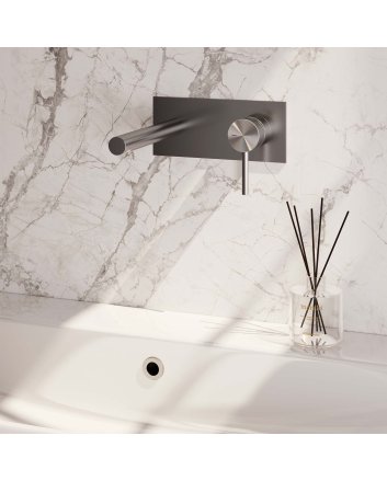 BRAUER Brushed Carving inbouw wastafelmengkraan met rechte uitloop en afdekplaat model A1 RVS geborsteld PVD