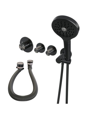 BRAUER Gunmetal Carving thermostatische inbouw badkraan SET 02 met badvulcombinatie en 3-standen handdouche en doucheslang en wandaansluitbocht gunmetal geborsteld PVD