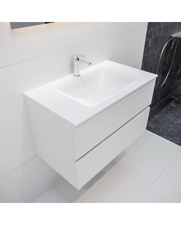 Mondiaz Vica 80cm badmeubel talc 2 lades wastafel Cloud midden met 1 kraangat