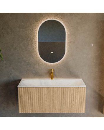 Mondiaz Kurve-Dlux 100cm badmeubel kleur Oak met 1 lade en 0 deuren. Wastafel Big medium Midden 1 kraangat Opalo.