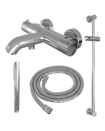 BRAUER Chrome Carving opbouw baddouche thermostaatkraan SET 01 met glijstang en staaf handdouche en doucheslang chroom