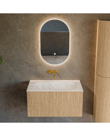 Mondiaz Kurve-Dlux 80cm badmeubel kleur Oak met 1 lade en 0 deuren. Wastafel Big small Midden zonder kraangat Ostra.