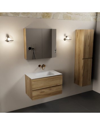 Mondiaz Aivy 80cm badmeubel Chai, wastafel Talc solid surface midden zonder kraangat met spiegelkast