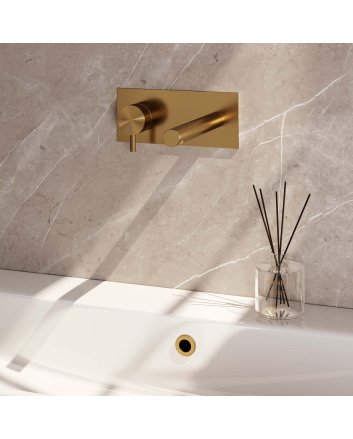 BRAUER Gold Edition inbouw wastafelmengkraan met rechte uitloop en afdekplaat model B2 goud geborsteld PVD