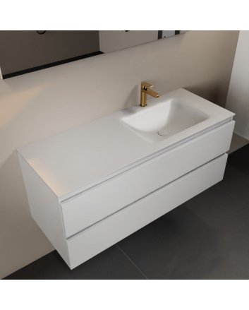 Mondiaz Aivy 120cm badmeubel Talc, wastafel Talc solid surface rechts 1 kraangat