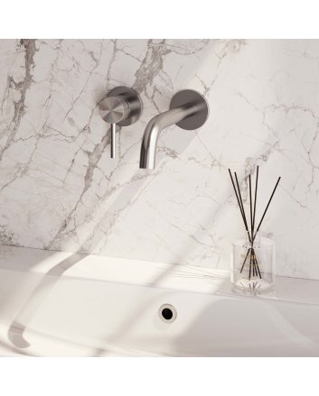 BRAUER Brushed Carving inbouw wastafelmengkraan met gebogen uitloop en rozetten model A2 RVS geborsteld PVD