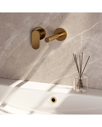 BRAUER Gold Edition inbouw wastafelmengkraan met rechte uitloop en rozetten model C2 goud geborsteld PVD
