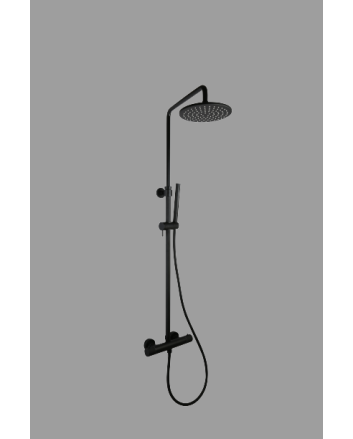 Sani DeLuxe Doucheset opbouw thermostatisch (in hoogte verstelbaar) rond Mat Zwart met geribbeld knop douchekop 25 cm