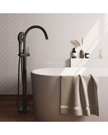 BRAUER Gunmetal Carving vrijstaande badmengkraan SET 02 met 3-standen handdouche en doucheslang gunmetal geborsteld PVD
