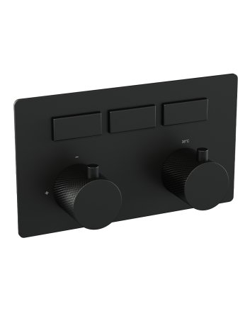 BRAUER Black Carving 3-weg inbouwthermostaat met drukknoppen met in- en afbouwdelen mat zwart