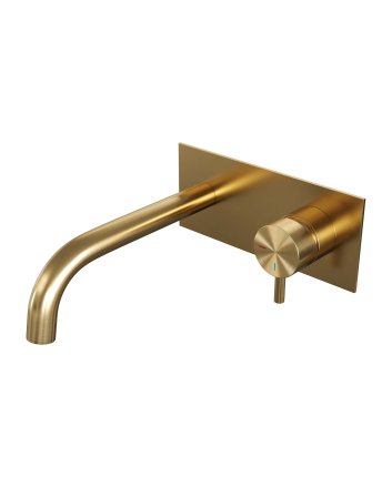 BRAUER Gold Edition inbouw wastafelmengkraan met gebogen uitloop en afdekplaat model B1 goud geborsteld PVD