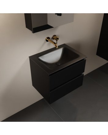 Mondiaz Aivy 60cm badmeubel Urban, wastafel Urban solid surface midden zonder kraangat met spiegelkast