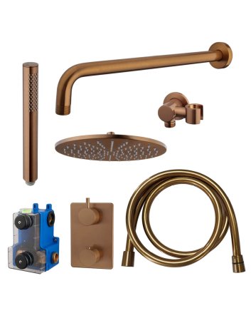 Caral inbouwthermostaat compleet met hoofddouche 25 cm en staafhanddouche geborsteld brons koper
