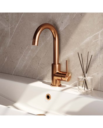 BRAUER Copper Edition hoge opbouw wastafelmengkraan met draaibare ronde uitloop model A koper geborsteld PVD