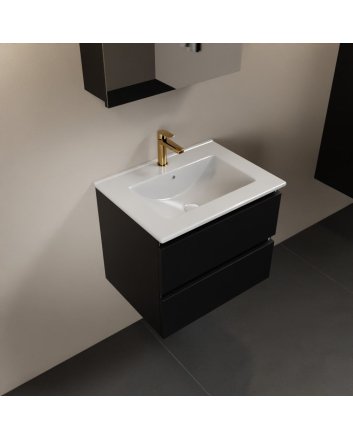 Mondiaz Aivy 60cm badmeubel Urban, wastafel glanzend wit keramiek midden 1 kraangat met spiegelkast
