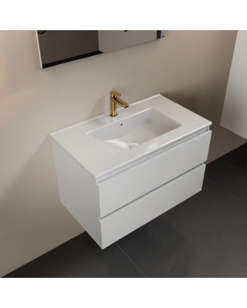 Mondiaz Aivy 80cm badmeubel Talc, wastafel glanzend wit keramiek midden 1 kraangat