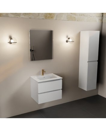 Mondiaz Aivy 60cm badmeubel Talc, wastafel glanzend wit keramiek midden 1 kraangat