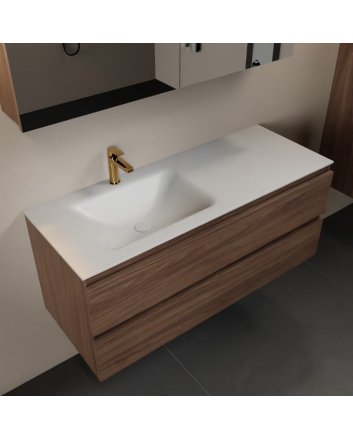 Mondiaz Aivy 120cm badmeubel Mocha, wastafel Talc solid surface links 1 kraangat met spiegelkast