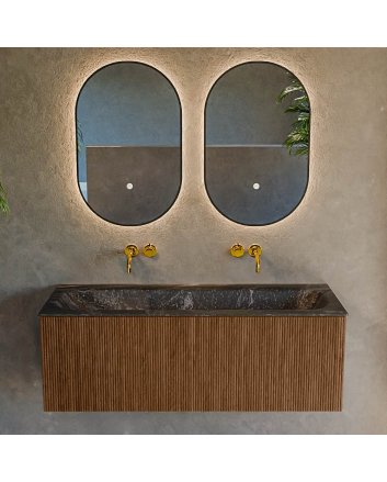 Mondiaz Kurve-Dlux 120cm badmeubel kleur Walnut met 1 lade en 0 deuren. Wastafel Big large Midden zonder kraangat Lava.