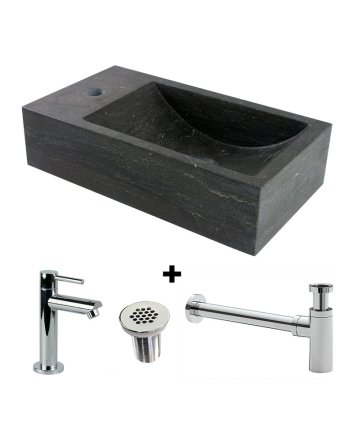 Sani DeLuxe Fonteinset Natuursteen Recto 40x22x10 cm, links